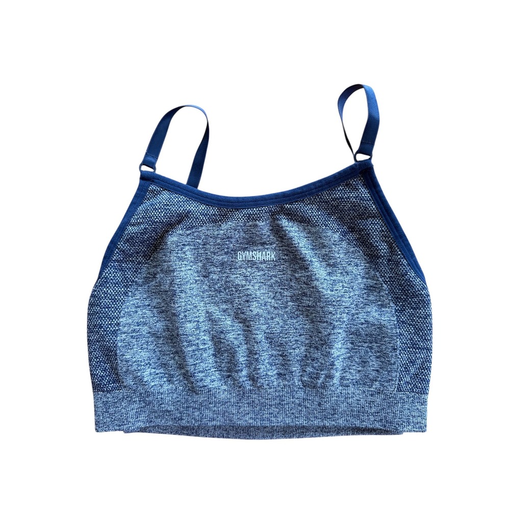 Gymshark Womens XS Blue Marl‎ Seamless High Neck Sports Bra Adjustable Straps